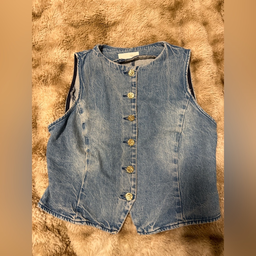 Zara Light Blue Denim Button-Front Vest
